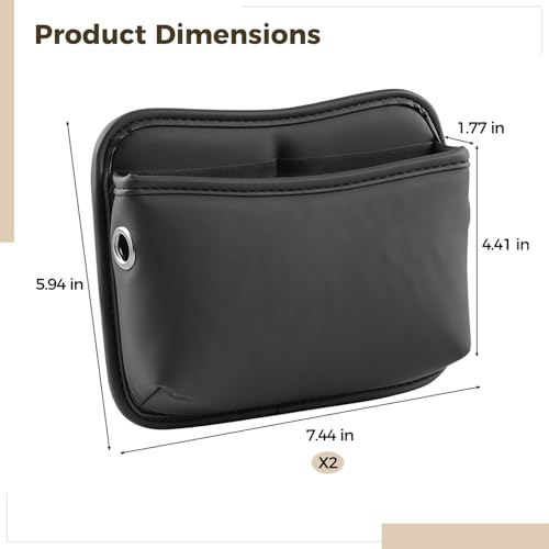 2 Pcs Car Storage Pockets, Universal Adhesive Leather Vehicle Gap Organizer, Multi-functional Center Console Accessories, Driver Passenger Side for Phone Wallet Keys, Black