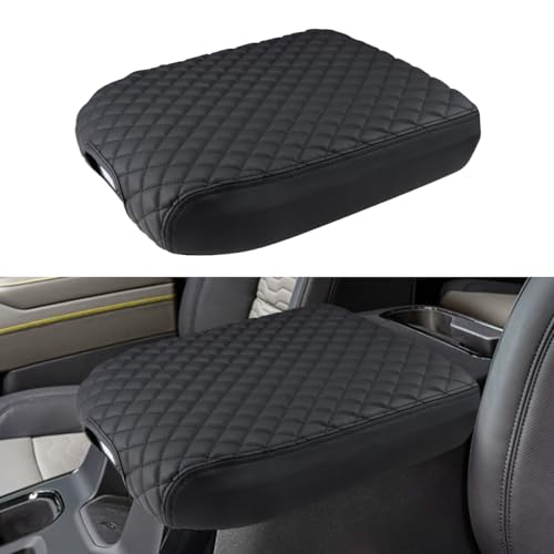 INTGET Center Console Cover for 2026 Chevy Silverado & GMC Sierra Accessories 2019 2020 2021 2022 2023 2024 2025 Leather Armrest Lid Arm Rest Box Protector(Black Pad, Bucket Seat 19-24) - color: Black Pad, size: Bucket Seat 2019-2024 Silverado-All-inclusi