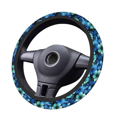 Swono Flowers Blue Car Steering Wheel Cover,Beautiful Blue Flowers On A Black Safe Driving Anti-Slip Steering Wheel Covers Steering Wheel Protection Case No Smell Universal 15 Inch - color: multi-066