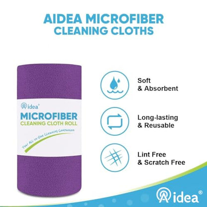 AIDEA Microfiber Cleaning Cloth Roll, 75PK, Reusable Paper Towels Tear Away Cloth, Microfiber Towels for Cars, Lint Free Cleaning Rags for House, Kitchen, Window, 11.5"×11.5", Purple - color: Purple