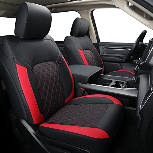 FEELiT for 2019-2025 2026 Ram 1500 CrewCab Waterproof Seat Covers Full Set, Custom Fit Ram 1500 Bighorn Laramie Limited Rebel Longhorn TRX Car Pickup with 4/6 Split Rear Seat (01-Full Set, Black&Red) - color: Black&Red, size: Size #1: 2019-2026 Ram 1500 C