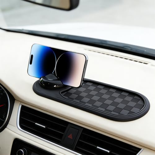 Car Dash Anti-Slip Pad, 3-in-1 Rotatable Dash Non-Slip Mat with Phone Holder & Temporary Parking Number, Multifunctional Dashboard Grip Mat for Key Gadgets, Universal Fit (Gray/Black) - color: Gray/Black