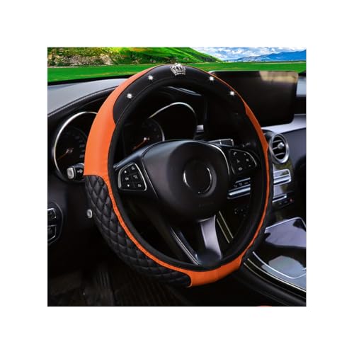 Bling Car Steering Wheel Cover, Diamond Leather Crystal Rhinestones Vehicles Steering Wheel Protector, Sparkling Anti-Slip Automotive Interior Decoration Accessories, Universal Fit (Orange) - color: Orange