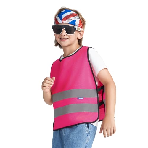 A-SAFETY kids High Vis Reflective construction Safety vest - color: Pink, size: 10-14Year