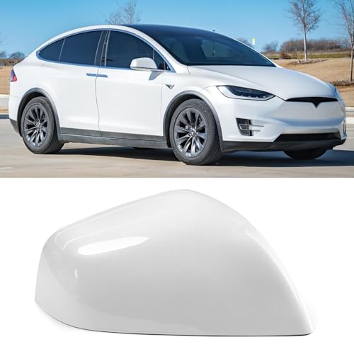 Jaronx Compatible with Tesla Model X Mirror Cover Replacement 2016-2025, Right Passenger Side Clip-on Rear View Mirror Cover Cap for Tesla Model X Accessories 1054431-11-D (White) - color: White, size: Right