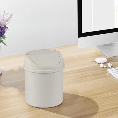 0.5 Gallon Plastic Mini Desktop Trash Can, Tiny Waste Bin with Swing-Top Lid, White - color: white