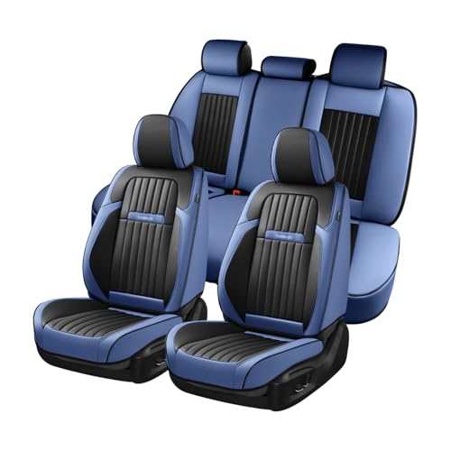 Coverado Car Seat Covers Full Set, Nappa Leather Seat Covers for Cars, Car Seat Cushion Car Seat Protector, Front and Back Seat Protectors Cushions Universal Fit for Most Cars Vehicles(Blue&Black) - color: Blue&Black, size: FullSet