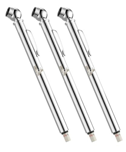 UNCO- Pencil Tire Pressure Gauge, 3 Pack, 10-75 PSI, Pencil Air Pressure Gauge for Tires - color: Silver, size: 3 Pack, 10-75 PSI