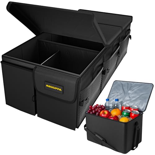 MIKKUPPA Car Trunk Organizer with Cooler - 95L Collapsible Trunk Organizer with Lid, Trunk Storage Organizers for SUV Truck Van with Adjustable Straps and Non Slip Bottom (Black, X-Large with Cooler) - color: Black, size: X-Large with Cooler - With Lid