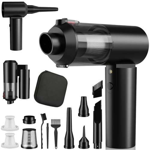 Car Vacuum Portable Cordless with 16000PA Ultra Suction 4-in-1 Foldable Air Duster & Brushless Motor Rechargeable Handheld Vacuum for Pet Hair, Car Seats, Home & Office Cleaning - color: Black