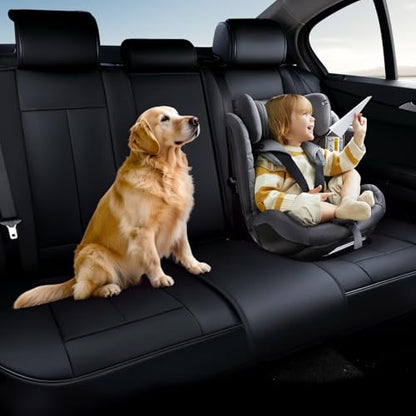 Coverado Car Seat Covers, Back Seat Cover, 3-Pieces Black Rear Car Seat Covers, Waterproof Car Seat Cushion, Car Seat Protector, Leather Seat Cover Seat Protector Universal Fit Most Cars - color: Black
