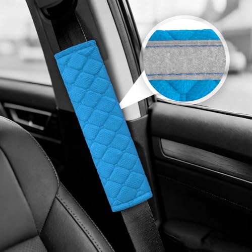 2PCS Car Seat Belt Pads Cover, Fluffy Car Seatbelt Covers, Soft Car Seat Belt Strap Cushion Protect Your Neck and Shoulder, Driving Seat Belt Shoulder Strap Cover for Most Autos (Blue) - color: Blue