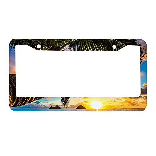 Beautiful Lanikai Decorative License Plate Frame Kailua Sunrise in Hawaii Car Tag Frame Aluminum Auto License Plate Holder for Men Women - color: Multi-0004
