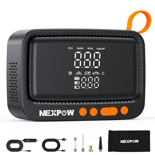 NEXPOW Tire Inflator Portable Air Compressor, 150 PSI Air Pump for Car Tires with Digital Pressure Gauge & Auto Shut-Off, Air Compressor Portable for Car, Motorcycle, Bicycle, Balls, Orange - color: Orange, size: Cordless 150 PSI