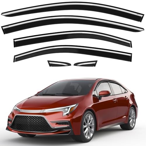 6pcs Outside-Mount Window Rain Guards Fit for 2019-2026 Toyota Corolla Sedan, Extra Durable Window Visors Wind Deflector Dark Smoke Vent Shades Car Tape-on 6-pcs with Thicker - size: Fit for 2019-2026 Toyota Corolla Sedan