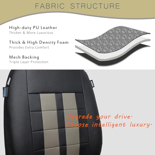 Champlus Car Seat Covers, Premium Leather Ultra Comfort and Thick 2 Front Seat Covers Racing Design, Universal Fit Automotive Sedan Cars, SUVs, Trucks, Mini Vans, Airbag Compatible, Easy to Install - color: Gray
