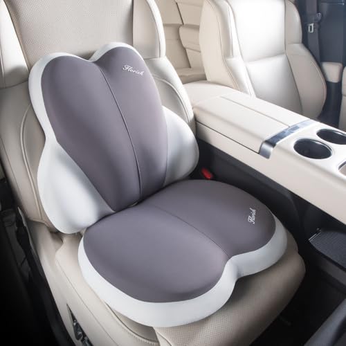 FLORICH Car Seat Cushion and Back Support for Car Ultrathick Memory Foam Office Chair Cushions with Lumbar Support Pillow for Sciatica & Back & Tailbone Pain Relief (Beige Grey) - color: Beige Grey, size: Cushion+lumbar