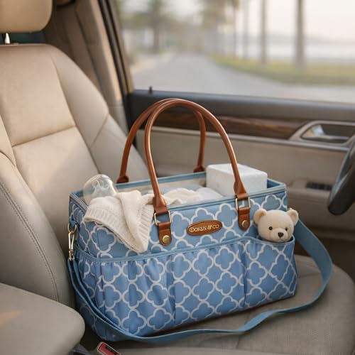 DOKUS & CO Luxe Diaper Caddy Organizer, Extra Large Collapsible Nursery Storage Tote for Baby Essentials & Travel - color: Blue