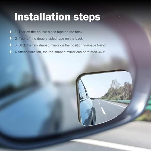 2 PCS Car Blind Spot Mirrors, Fan-shaped Wide Angle HD Convex Glass, 360 Degrees Rotatable Frameless Side Rear View Mirror, Assisted Reversing Accessory for Most Vehicles (White)
