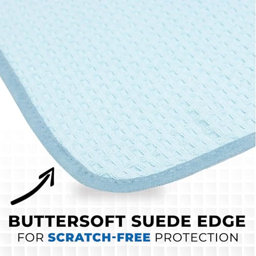 The Rag Company Dry Me A River, Professional Korean 70/30 Blend Microfiber Waffle-Weave Drying & Detailing Towels, Soft Suede Edges, 390 GSM, 16x24 Inches, Light Blue, 3-Pack - color: Light Blue, size: 16in x 24in