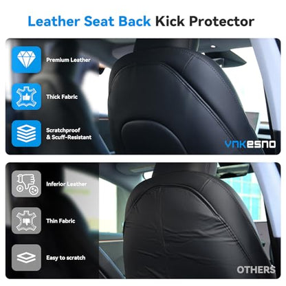 2026 Upgraded Leather Seat Back Kick Protector for Tesla Model Y/3/S/X Accessories (Includes 2026 Model Y Juniper & Model 3 Highland), Wear-Resistant Kick Mats with Organizer Pocket (Set of 2)