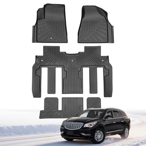 Floor Mats for Chevy Traverse 2007-2017 | 2008-2017 Buick Enclave | 2007-2017 GMC Acadia | 2007-2010 Saturn Outlook All Weather Custom Fit TPE Floor Liners for Traverse 1st, 2nd and 3rd Row - style: 3 Rows