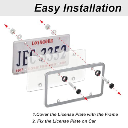 2Pack License Plate Cover and Frames,Clear Front and Rear License Plate Holder Shield,Unbreakable Car Licence Plate Chrome Frame Protector fits Any Standard US Plates (Chrome Frame) - color: Chrome Frame with Clear Cover