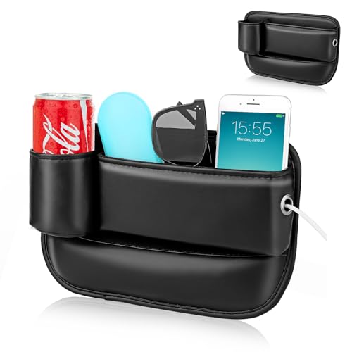 Car Seat Gap Filler Organizer, Universal PU Leather Car Seat Organizer with Cup Holder, Seat Gap Filler Storage Bag for Glasses, Phones, Keys, Cards and Small Items