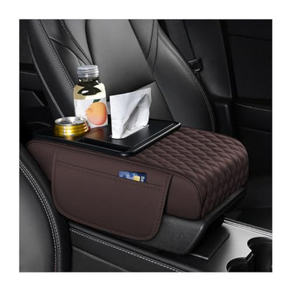 HZEL 5-in-1 Car Center Console Cover, Multifunctional Vehicle Armrest Box Mat with 2 Storage Bags Tissue Box Cup Holder Phone Slot, Automotive Interior Arm Rest Cover, Universal Fit (Coffee) - color: Coffee