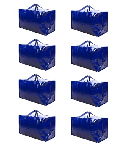 VENO 8 Pack Extra Large Heavy Duty Moving Bags with Wide Opening & Reinforced Handles, Reusable Storage Tote Bags with Strong Zippers for Clothes, College Dorm Essentials & Moving Supplies - color: Blue, size: 8 Pack