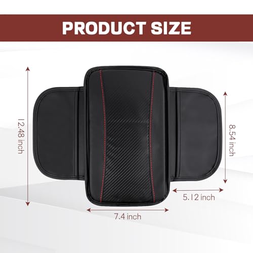 Car Center Console Cover, 12.48"×7.4" Carbon Fiber Leather Auto Armrest Cover, Vehicle Armrest Cushion Pad with Storage Pocket, Universal Arm Rest Protector Car Accessories (Black) - color: Black