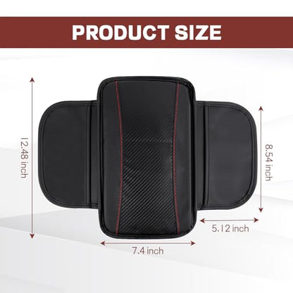 Car Center Console Cover, 12.48"×7.4" Carbon Fiber Leather Auto Armrest Cover, Vehicle Armrest Cushion Pad with Storage Pocket, Universal Arm Rest Protector Car Accessories (Black) - color: Black