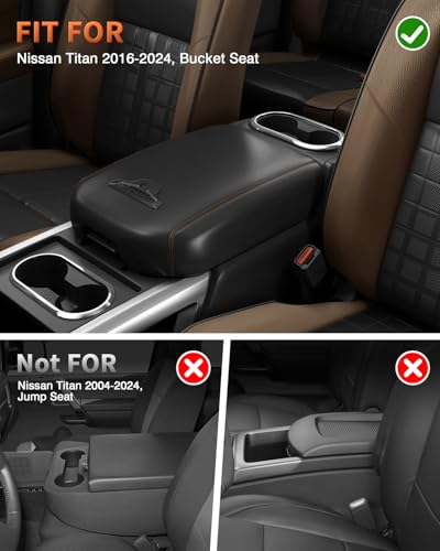 Shademax Center Console Cover for Nissan Titan 2016-2024 Accessories Armrest Cover Cushion Pad Leather Middle Console Cover Car Armrest Seat Box Console Lids Protector (Only for Bucket Seat Console) - size: Size for Nissan Titan 2016-2024