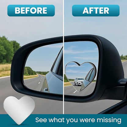 Blind Spot Mirrors, Heart Shaped HD Glass Frameless Convex Rear View Mirrors, Wide Angle Adjustable Stick for Side Mirror, Automotive Exterior Accessories for Car, SUV & Trucks, Pack of 2