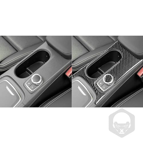 Auto Center Control Armrests Box Multimedia Knob Cap Water Cup Holder Panel Sticker Real Carbon Fiber Interior Trim Accessories Compatible with Benz CLA C117 2014-2018 GLA X156 2015-2019 Black - Kit - color: Center Control Armrests Box Multimedia Knob Cap