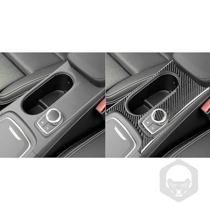 Auto Center Control Armrests Box Multimedia Knob Cap Water Cup Holder Panel Sticker Real Carbon Fiber Interior Trim Accessories Compatible with Benz CLA C117 2014-2018 GLA X156 2015-2019 Black - Kit - color: Center Control Armrests Box Multimedia Knob Cap