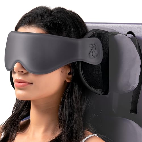 Travel Pillow, Airplane Neck Pillow with 3D Eye Mask for Sleeping, Round Edge Plane Head Strap 360°Headrest Support for Long Flight, Stop Bobblehead, Travel Essential for Car Road Trip Grey - color: Space Grey, size: Standard