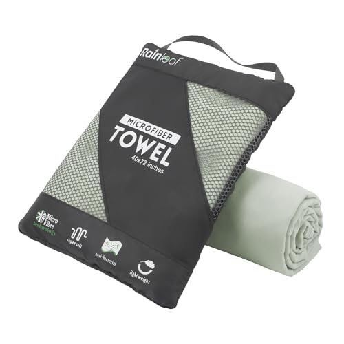Rainleaf Microfiber Towel Perfect Travel & Gym & Camping Towel. Quick Dry - Super Absorbent - Ultra Compact - Lightweight. Suitable for Trip, Beach, Shower, Backpacking, Pool - color: Bean Green, size: 72.00" x 40.00"
