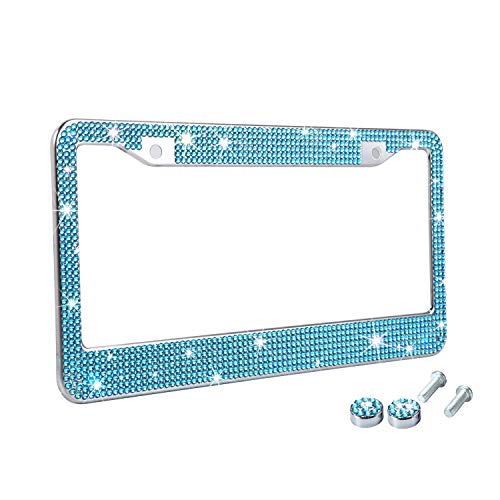 TZARROT Blue Rhinestone Bling License Plate Frames for Women, Metal Rust-Proof License Plate Cover Bling Car Accessories for Women Man - color: Blue, size: 1pc