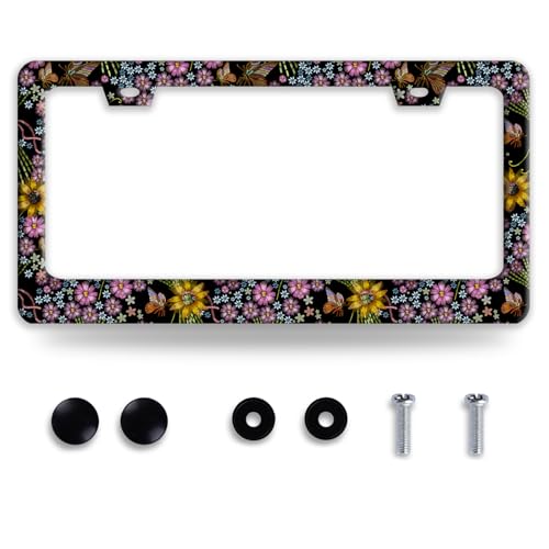 Abstract Sunflowers Floral License Plate Frame Stainless Steel Yellow Flowers License Plate Holder Personalized Car Decorative Parts for Standard Us Canada Vehicles 12.3 x 6.3 Inch - color: Vintage Abstract Sunflowers Floral