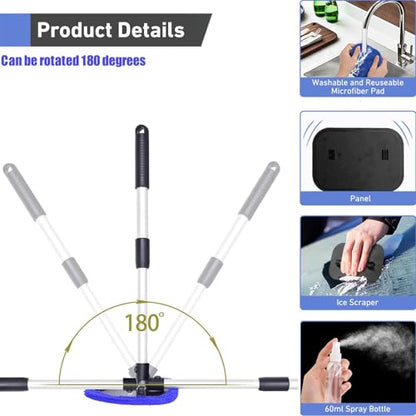 desin Windshield Cleaning Tool, Car Window Cleaner Windshield Cleaner with 4 Reusable and Washable Microfiber Pads and Extendable Handle Auto Inside Glass Wiper Kit (Dark Blue) - color: Dark Blue
