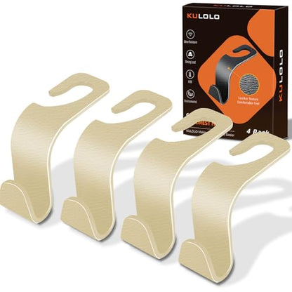 Car Seat Hooks & Purse Holder - 4 Pack Boxed,55 lb Heavy Duty,Eco PP Car Hooks for Purse/Bag/Baby Gear/Gym Bag/Groceries/Cup/,Fits 0.32-0.55”Car Headrest Rods (Beige-2) - color: Beige-2