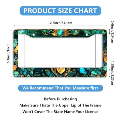 Stained Glass License Plate Frame Emerald Gold Art Nouveau Personalise Funny Design Compatible with Standard License Plate Holder for USA 6 X 12 Inch with Screws - color: Stained Glass, size: 6"L x 12"W(1PC)