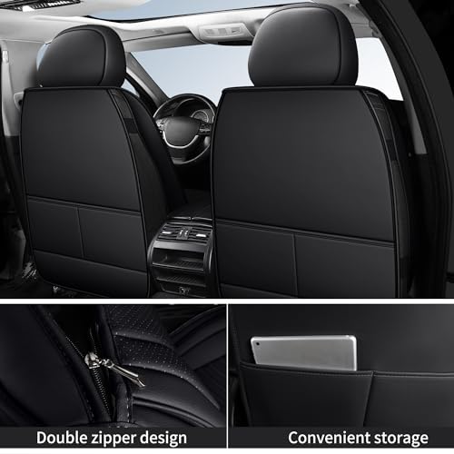 HChengkikz Car Seat Covers, Breathable & Waterproof Faux Leather Automotive Seat Covers for Cars SUV Truck Sedan, Universal Anti-Slip Driver Seat Cover with Backrest (2 PCS Front Seat, Black) - color: Style1 Black, size: Front Seat