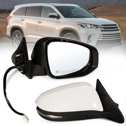 Right Passenger side Mirror Fits 2014-2019 Toyota Highlander With Power Glass, Heated,Turn Signal and Manual Folding,Without Blind Spot Match white Replace 87910-0E140(6Pins) - color: White, size: 6Pins-Right