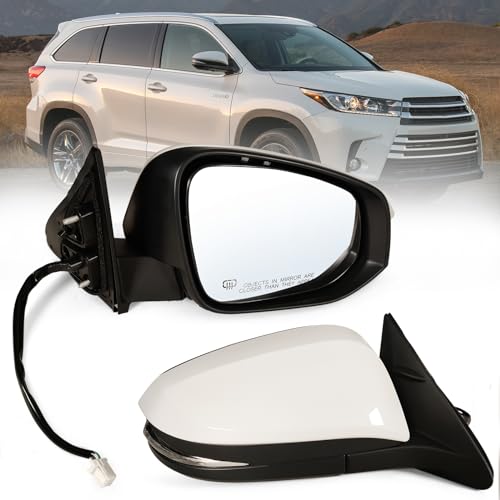 Right Passenger side Mirror Fits 2014-2019 Toyota Highlander With Power Glass, Heated,Turn Signal and Manual Folding,Without Blind Spot Match white Replace 87910-0E140(6Pins) - color: White, size: 6Pins-Right