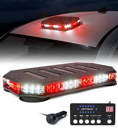 LUMENIX 42 LED Roof Top Strobe Beacon Light Bar Hazard Warning Emergency Flashing Firefighter Lights with Controller for First Responder Vehicles Fire Trucks Snowplow White Red (Patent Design) - color: White Red