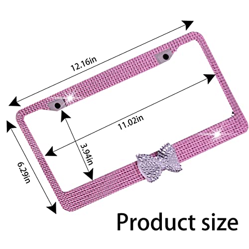 AUCELI Bling License Plate Frame, 2 Pack Stainless Steel Crystal Bow Car Plate Covers, US Vehicle License Bracket Holder with Rhinestone Mounting Bolts, Sparkly Car Accessories for Women (Pink/White) - color: Pink/White