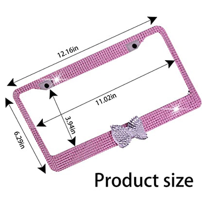 AUCELI Bling License Plate Frame, 2 Pack Stainless Steel Crystal Bow Car Plate Covers, US Vehicle License Bracket Holder with Rhinestone Mounting Bolts, Sparkly Car Accessories for Women (Pink/White) - color: Pink/White
