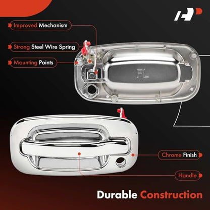 A-Premium - 4Pcs Chrome Exterior Door Handles - Compatible with Chevy Silverado 1500 2500 3500, Tahoe, Suburban, Avalanche & GMC Sierra, Yukon & Cadillac - 2000-2007 - Front & Rear Driver & Passenger - color: Chrome